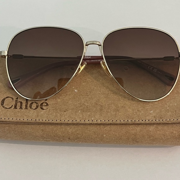 Gold Chloe Aviator Sunglasses - Picture 1 of 6